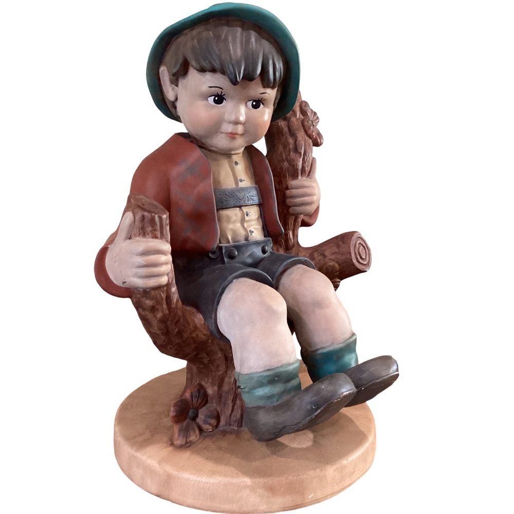 Vintage Rare Hand Painted Extra Large Charming Boy Figurine Sitting On…